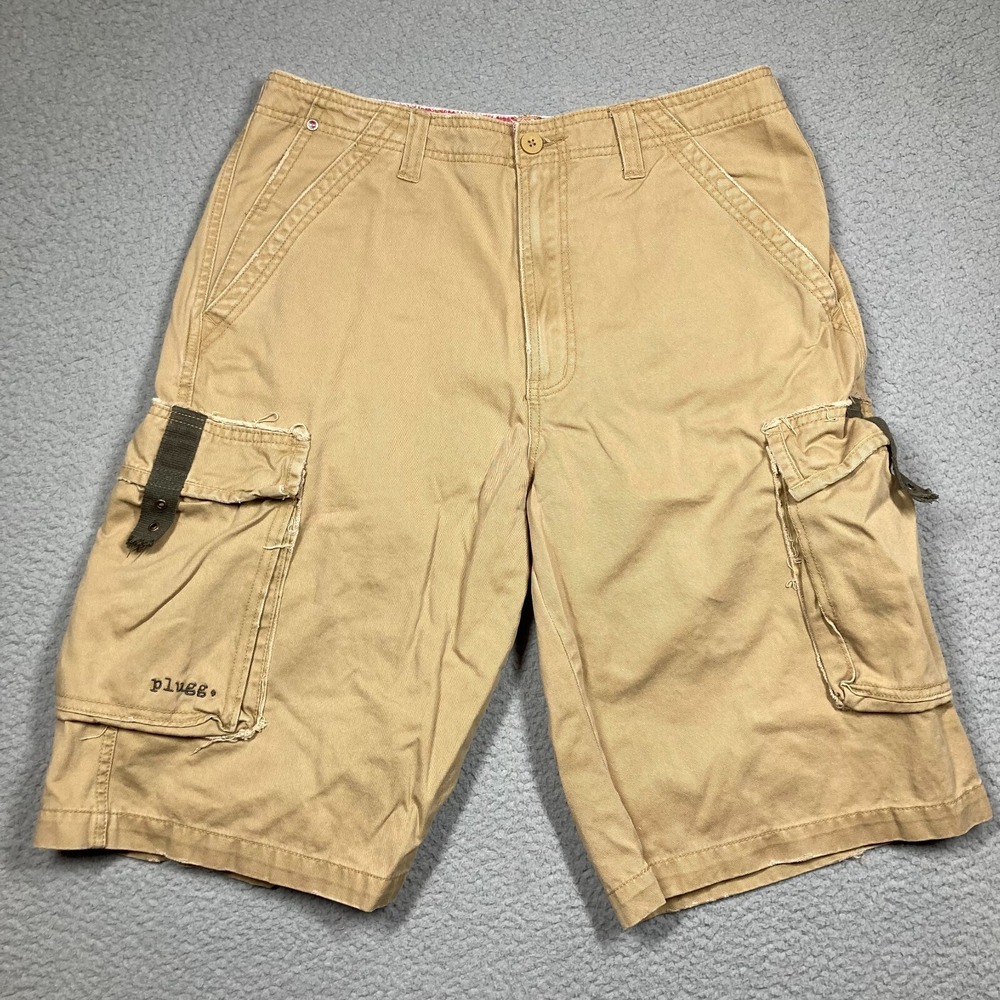 Plugg Shorts Men's‎ 31 Khaki Cargo 12" Inseam Y2K Soul Surfer Gorpcore Skater